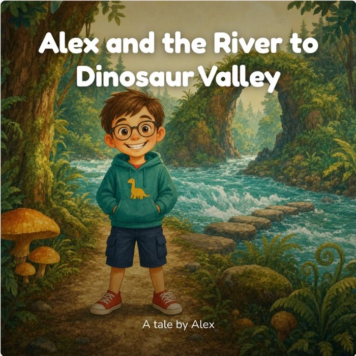 Book cover: Alex and the River to Dinosaur Valley, a tale by Alex
